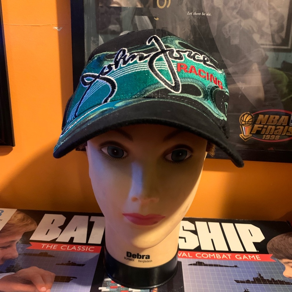 Vintage Y2K NHRA John Force Drag Racing Green Flames Adjustable Hat